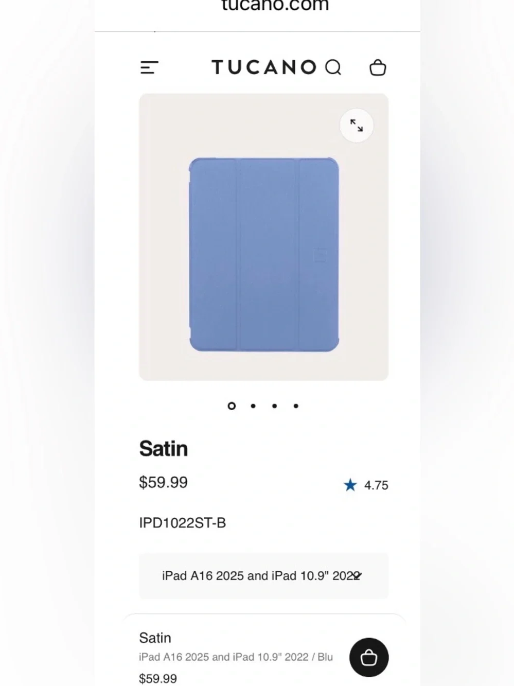 NEW Tucano MADE IN ITALY Satin Folio Case for Apple iPad 10th Gen - Blue